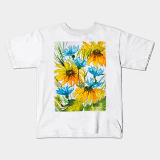 Cornflowers and Rudbeckia Watercolor Painting Kids T-Shirt